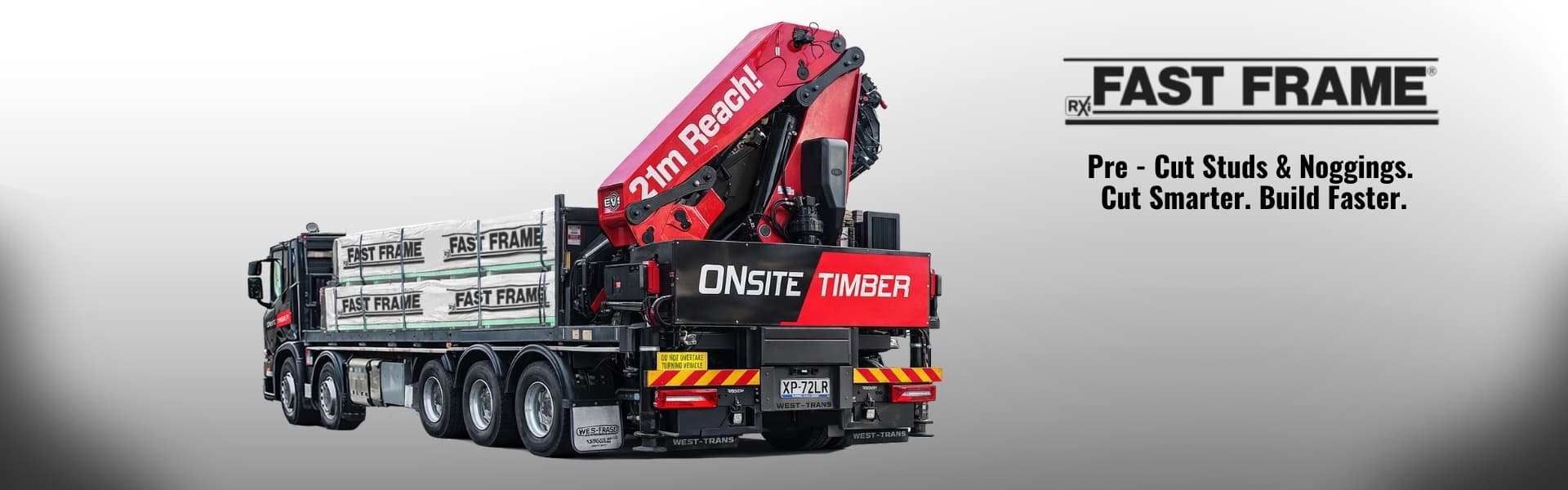 Onsite Timber crane truck with a 21m reach, loaded and ready for delivery